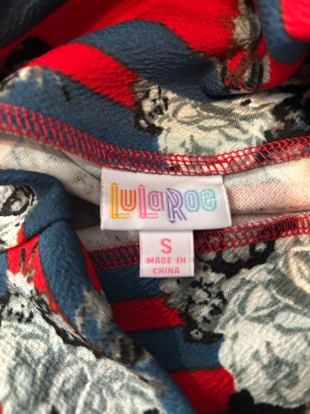LuLaRoe Cassie Red and Navy Floral Stripe Pencil Skirt - Women's Size Small - Picture 3 of 3